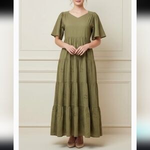 Elegant Olive Green Maxi Dress
